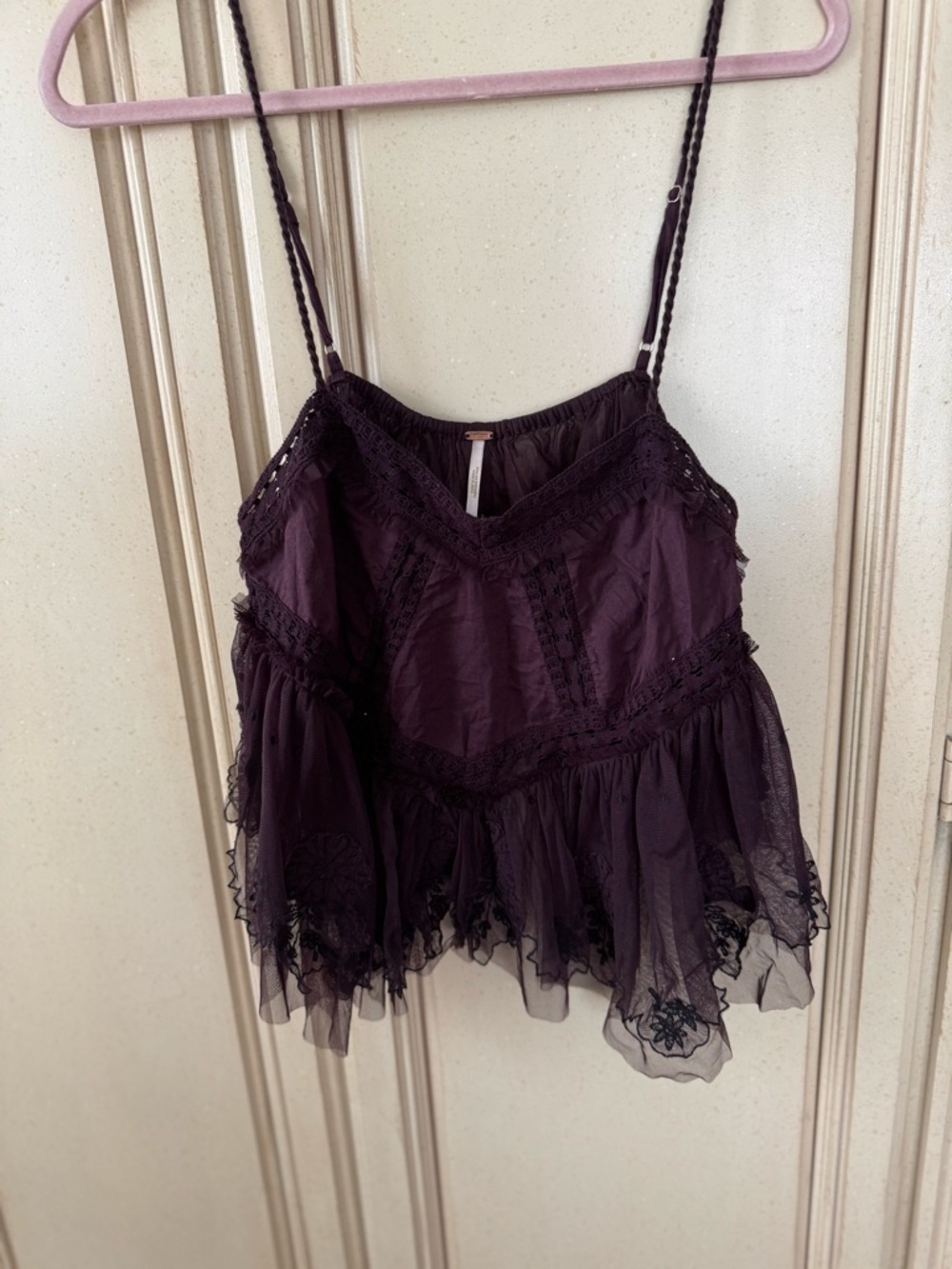 Free People Plum Ruffled Lace-Trim Camisole